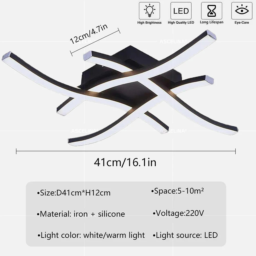 Plafonnier LED ondulé noir – 2, 3 ou 4 rubans lumineux