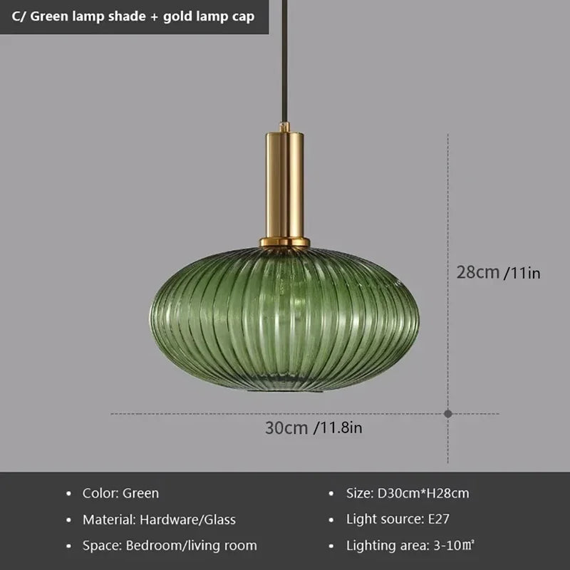 Suspension en verre – capot doré (vert, ambre ou gris fumé)