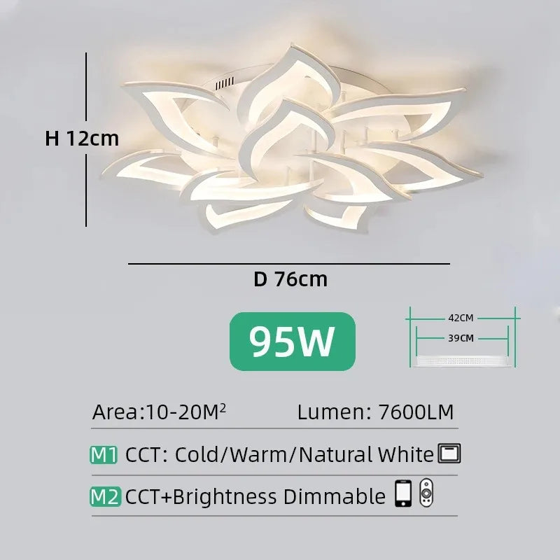 Lustre plafonnier LED fleur lotus – noir ou blanc, dimmable