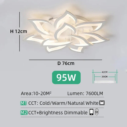 Lustre plafonnier LED fleur lotus – noir ou blanc, dimmable