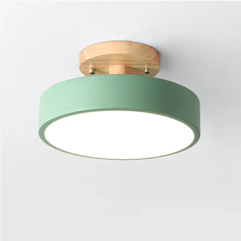 Plafonnier LED nordique rond bois et couleur