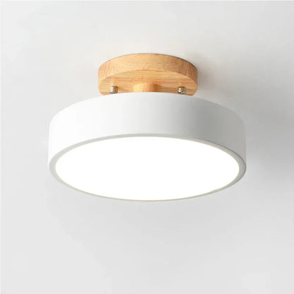 Plafonnier LED nordique rond bois et couleur