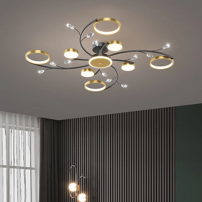 Lustre plafonnier moderne noir et doré – 6, 8 ou 10 lumières