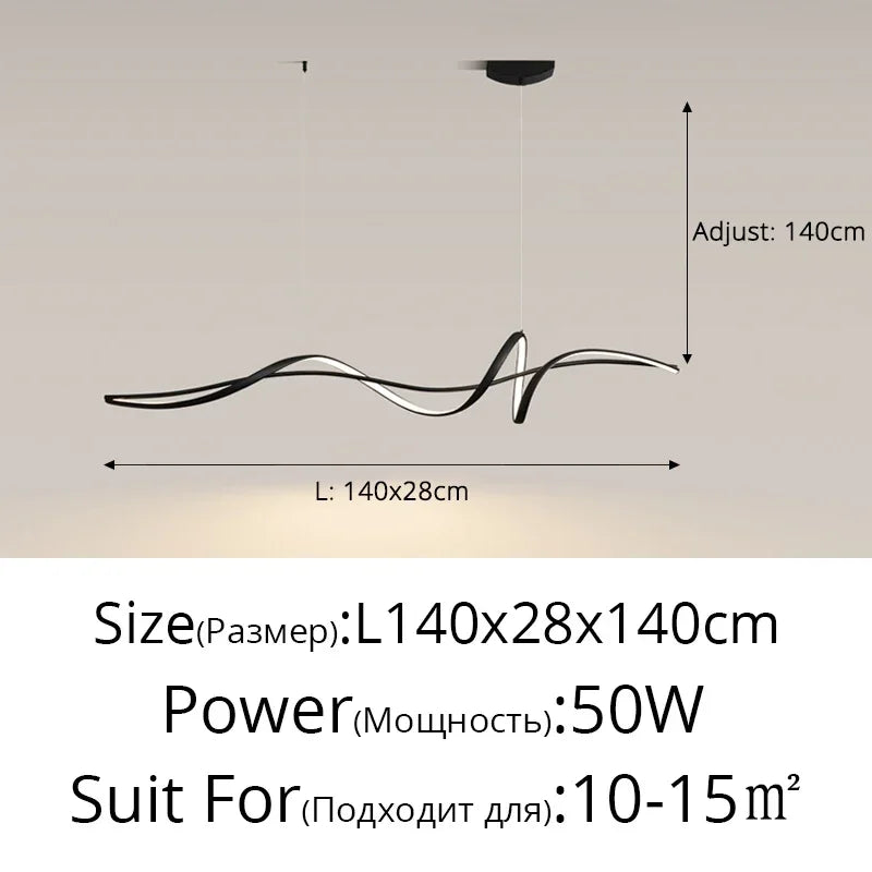 Suspension LED ondulée aluminium – 120 ou 140 cm