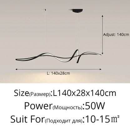 Suspension LED ondulée aluminium – 120 ou 140 cm