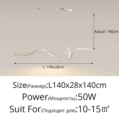 Suspension LED ondulée aluminium – 120 ou 140 cm