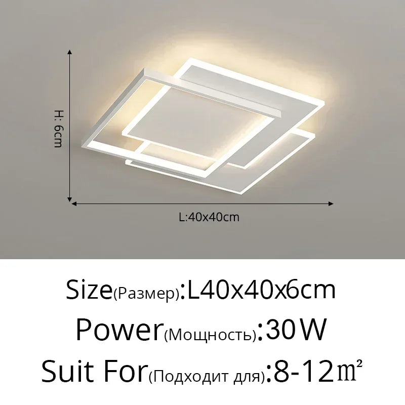 Plafonnier LED géométrique noir et blanc – 2 carrés superposés