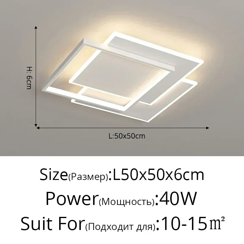 Plafonnier LED géométrique noir et blanc – 2 carrés superposés