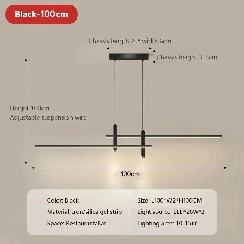 Suspension LED noire réglable – barre lumineuse 100 ou 150 cm