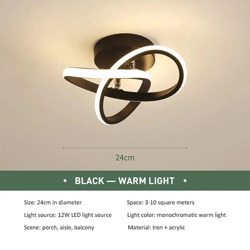 1Plafonnier LED moderne en boucle – 24 cm, noir, blanc, doré ou argent