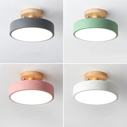 Plafonnier LED nordique rond bois et couleur