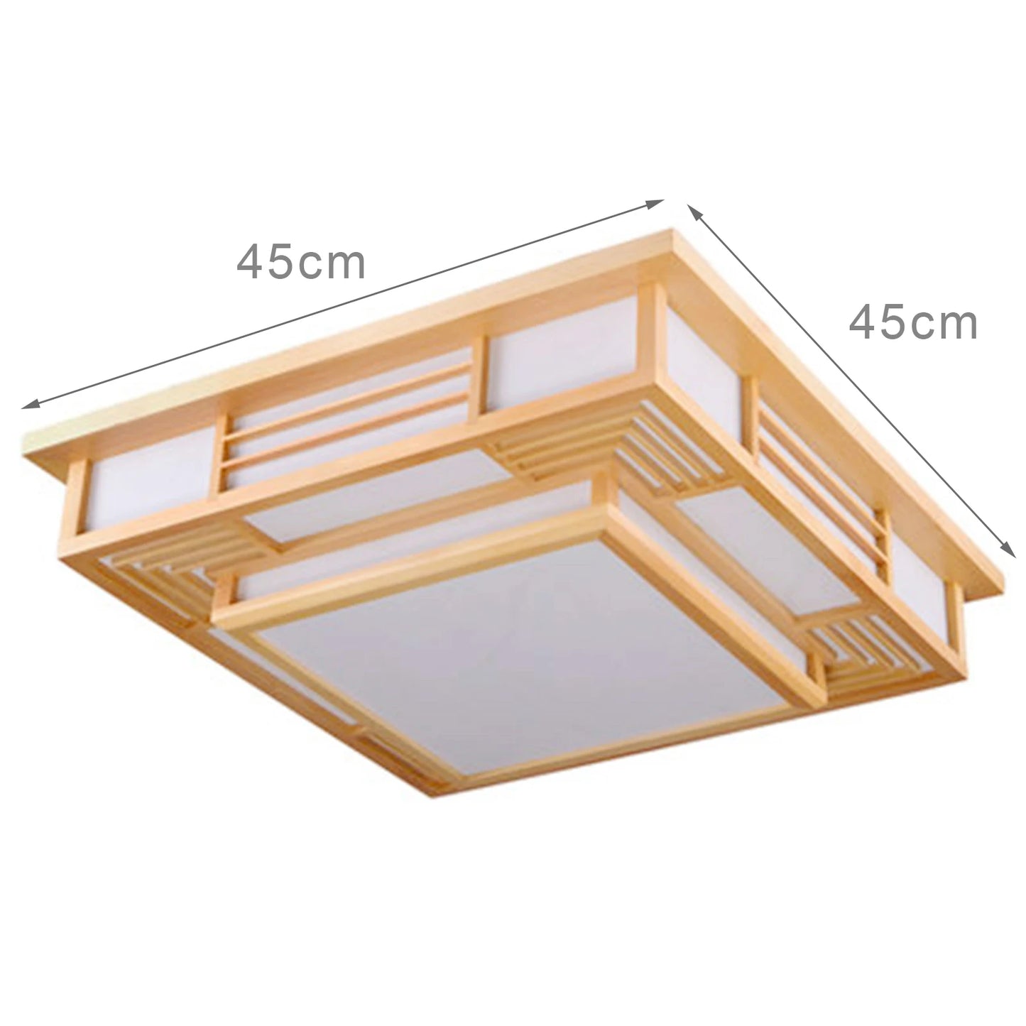 Plafonnier LED japonais en bois – carré 45 cm