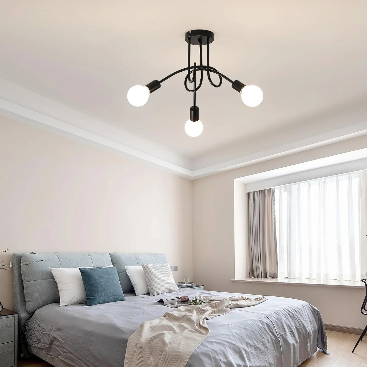 Plafonnier industriel noir – 3 bras E27