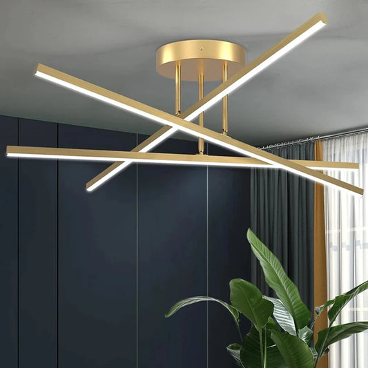 Plafonnier LED Design – 3 Barres Modernes (Noir ou Or)