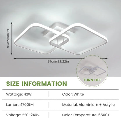 Plafonnier LED moderne blanc – 2 carrés entrelacés