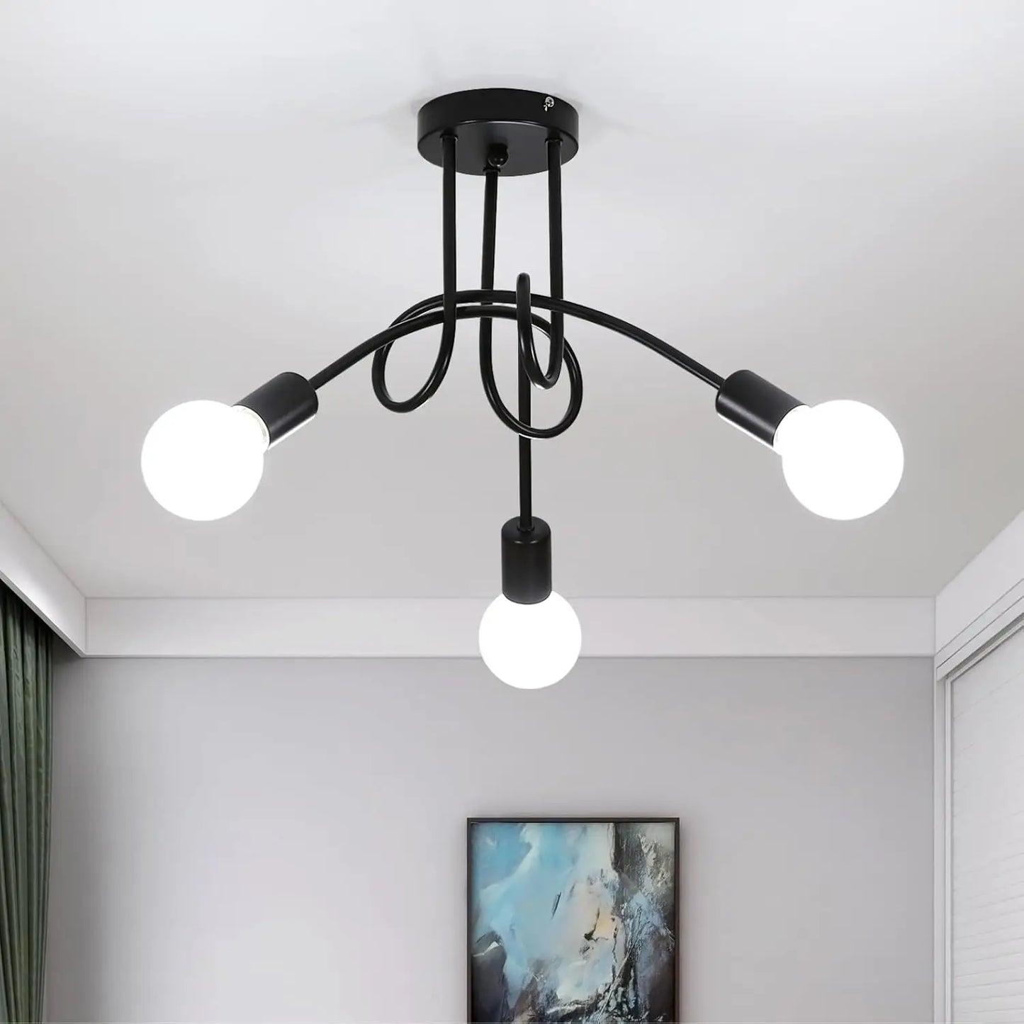 Plafonnier industriel noir – 3 bras E27