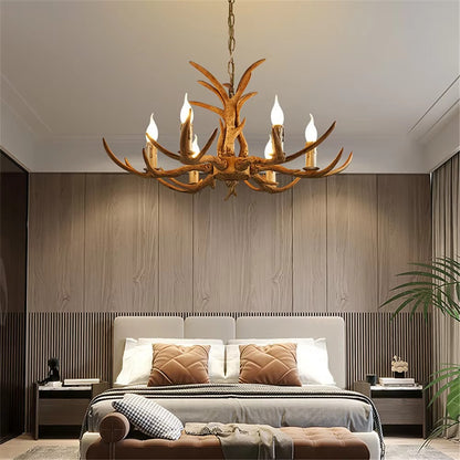 Lustre corne de cerf marron en résine – 6 ampoules