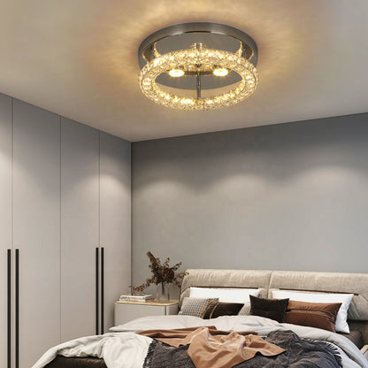 Plafonnier LED en cristal – anneau chrome 20/30 cm