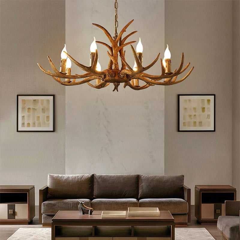 Lustre corne de cerf marron en résine – 6 ampoules