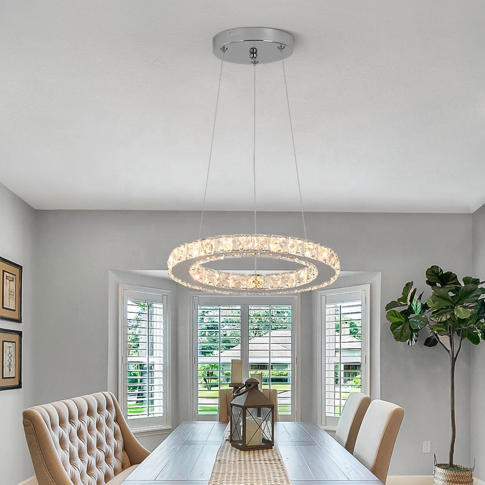 Suspension LED anneau cristal 30 cm