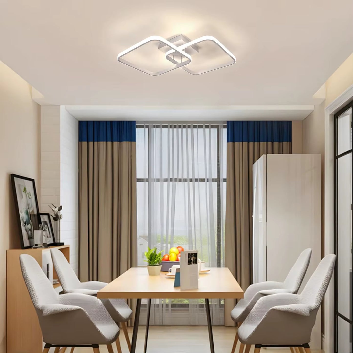 Plafonnier LED moderne blanc – 2 carrés entrelacés