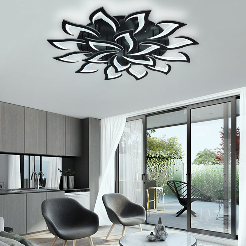 Lustre plafonnier LED fleur lotus – noir ou blanc, dimmable