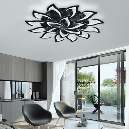 Lustre plafonnier LED fleur lotus – noir ou blanc, dimmable