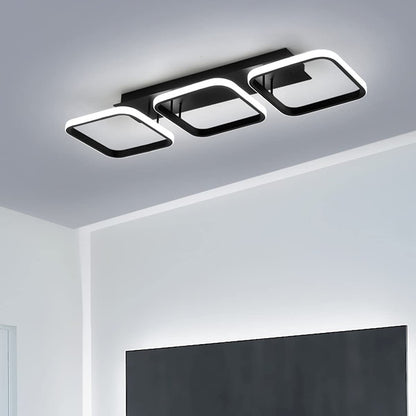 Plafonnier LED nordique – 3 cadres carrés noir ou blanc