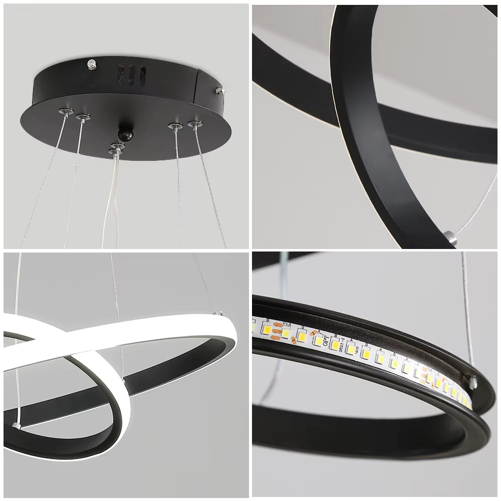 Lustre LED moderne noir – 2 anneaux suspendus