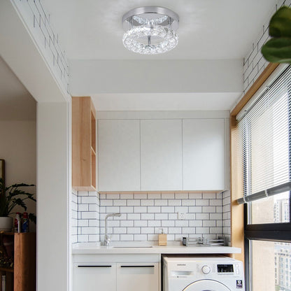 Plafonnier LED en cristal – anneau chrome 20/30 cm