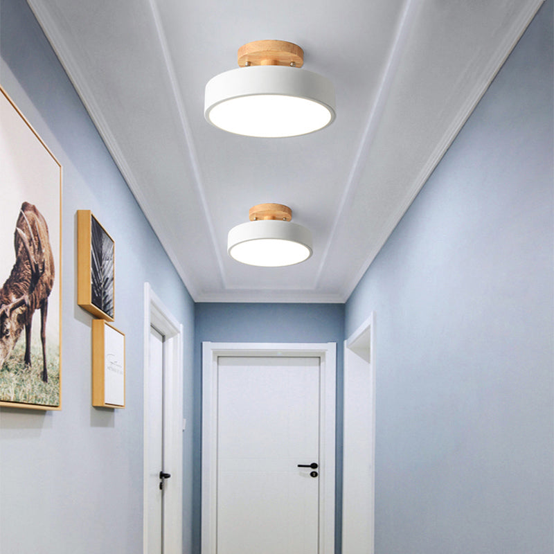 Plafonnier LED nordique rond bois et couleur